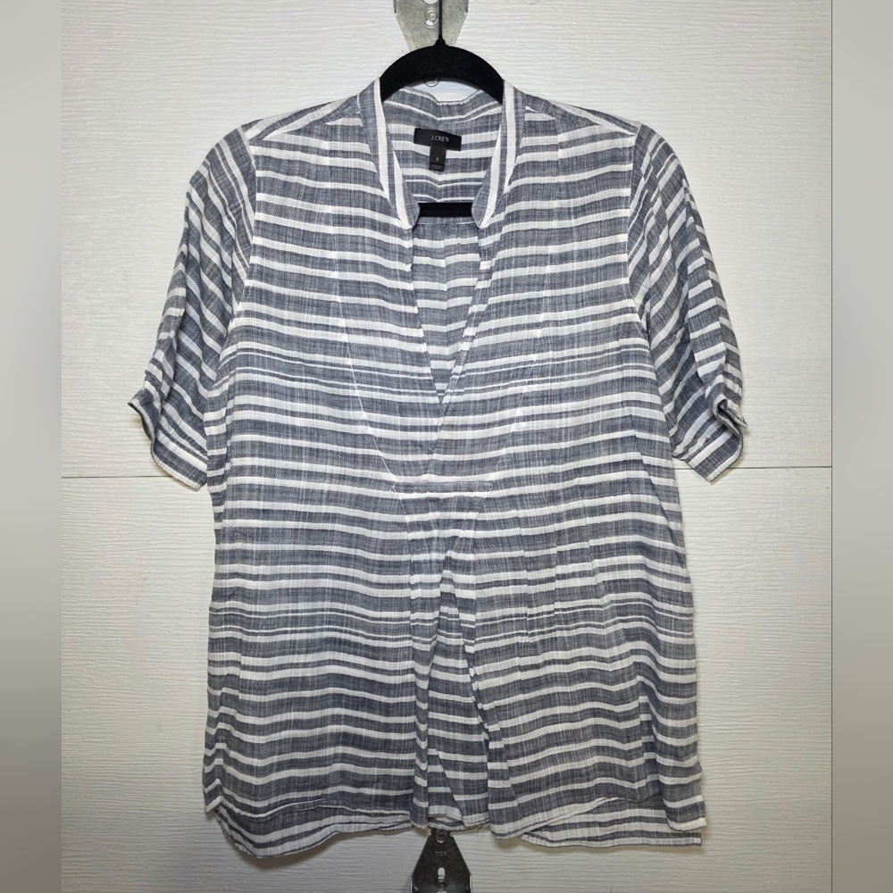 J. Crew Gray and White Striped V-Neck Tunic - Picture 2 of 5